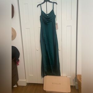 REVELRY classic Emerald Satin Dress. Size 10. Never worn, tags on. Maxi length.